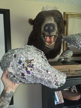 Embellished Silver Jeweled Decorative Polar Bear Head